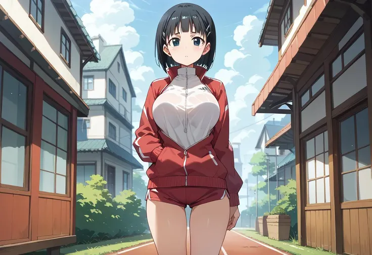 score_9, score_8_up,score_7_up, source_anime,
suguha,short hair,hairclip,red track jacket,short shorts,large breasts, <lora:sao_suguha:0.9>
<lora:yandere_sex_pdxl_goofy:1>
