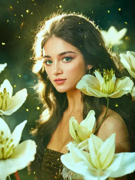 score_9,score_8_up,score_7_up,score_6_up,score_5_up,score_4_up,Cinematic style, realism, cinematic quality,
mj, RTX, 8k, HDR, best quality, cinematic film plot, (masterpiece), Andrey Atroshenko, Tanya Shatseva, Ross Tran, Anna Razumovskaya, art, realistic art, digital illustration, portrait, bright saturated colors, Digital Art, cinematic, still life, model woman painting of beautiful white lilies, filigree, fireflies, green spirit, glitter, fantasy, dynamic lighting, light, digital painting, highly detailed, bright rich colors, watercolor, oil paints,