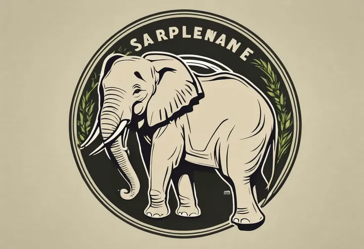 logo, thick outline, grass, elephant, letter C, sun