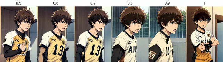 aoi ashito, 1boy, solo, upper body,  brown_hair, brown_eyes, football shirt, serious face, open mouth, <lora:aoi_ashito:0.5>