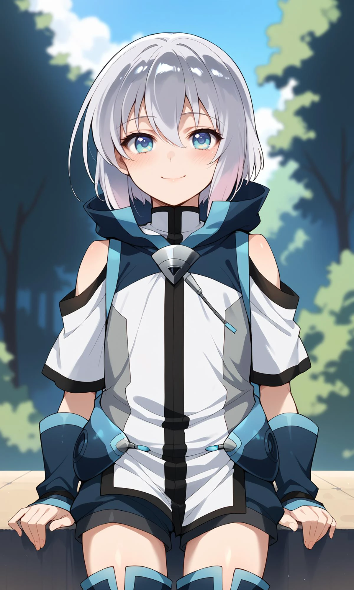 score_9, score_8_up, score_7_up, score_6_up, BREAK
solo, 1boy, otoko no ko, ernestiechevalier, blue eyes, blush, eyebrows visible through hair, hair between eyes, looking at viewer, smile, solo, shorts, thigh boots,
looking at viewer, light smile,
outdoors,
<lora:ErnestiEchevalier_Pony:1>
