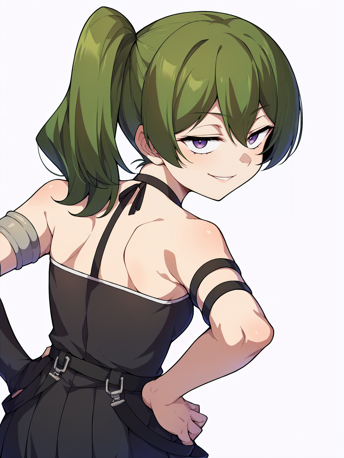 Anime girl with green hair and black dress posing for the camera ...