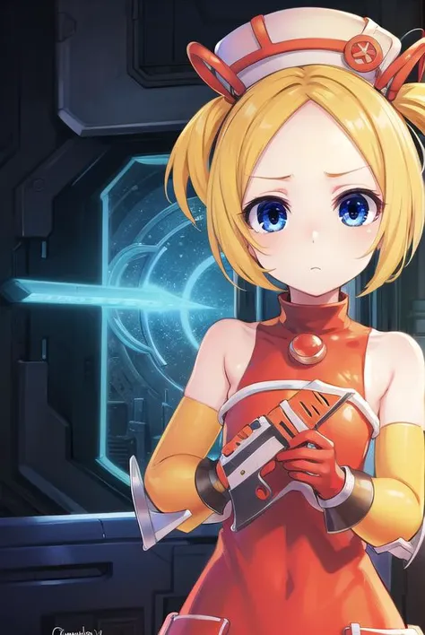 bsha, <lyco:bsha-lyco-nochekaiser:1>,
bsha, short hair, blue eyes, blonde hair, twintails, short twintails,
BREAK gloves, hat, dress, boots, gun, huge weapon, orange footwear, orange dress, bare shoulders, red gloves,
BREAK indoors,
BREAK looking at viewer, (cowboy shot:1.5),
BREAK <lyco:GoodHands-beta2:1>, (masterpiece:1.2), best quality, high resolution, unity 8k wallpaper, (illustration:0.8), (beautiful detailed eyes:1.6), extremely detailed face, perfect lighting, extremely detailed CG, (perfect hands, perfect anatomy),