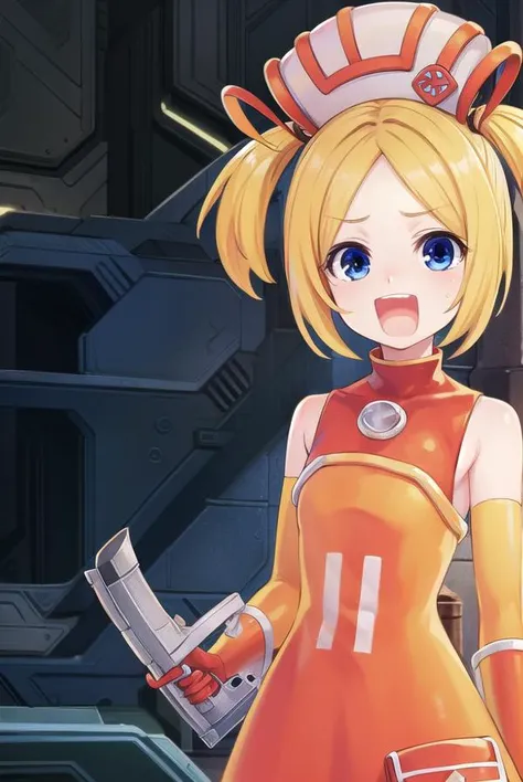 bsha, <lyco:bsha-lyco-nochekaiser:1>,
bsha, short hair, blue eyes, blonde hair, twintails, short twintails, <lora:talkmouth_A_v100:1>, open mouth,
BREAK gloves, hat, dress, boots, gun, huge weapon, orange footwear, orange dress, bare shoulders, red gloves,
BREAK indoors,
BREAK looking at viewer, (cowboy shot:1.5),
BREAK <lyco:GoodHands-beta2:1>, (masterpiece:1.2), best quality, high resolution, unity 8k wallpaper, (illustration:0.8), (beautiful detailed eyes:1.6), extremely detailed face, perfect lighting, extremely detailed CG, (perfect hands, perfect anatomy),