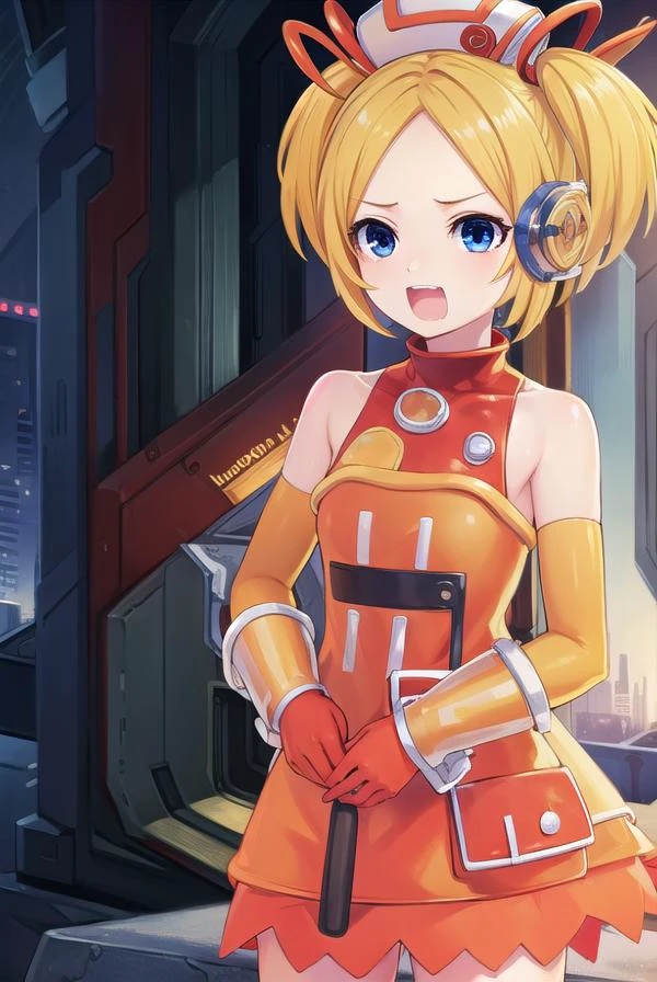 bsha, <lyco:bsha-lyco-nochekaiser:1>,
bsha, short hair, blue eyes, blonde hair, twintails, short twintails, <lora:talkmouth_A_v100:1>, open mouth,
BREAK gloves, hat, dress, boots, gun, huge weapon, orange footwear, orange dress, bare shoulders, red gloves,
BREAK indoors,
BREAK looking at viewer, (cowboy shot:1.5),
BREAK <lyco:GoodHands-beta2:1>, (masterpiece:1.2), best quality, high resolution, unity 8k wallpaper, (illustration:0.8), (beautiful detailed eyes:1.6), extremely detailed face, perfect lighting, extremely detailed CG, (perfect hands, perfect anatomy),