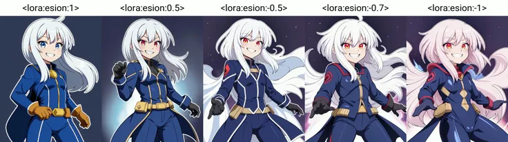 <lora:esion:1>,esion, 1girl, (white outline vector graphics:1.1), hero battle, blue gloves, anime_coloring, grin, galaxy, glowing eyes, long sleeves, blue suit,