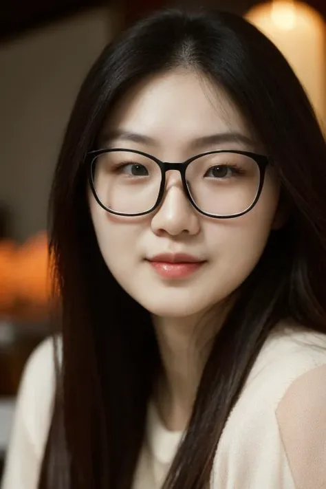 cinematic photo woman, Romantic portrait, 23 year old Chinese woman, <lora:zyc:1>, wearing glasses, At a romantic dinner date, looking at the viewer with a seductive expression, .35mm photograph, film, bokeh, professional, 4k, highly detailed,