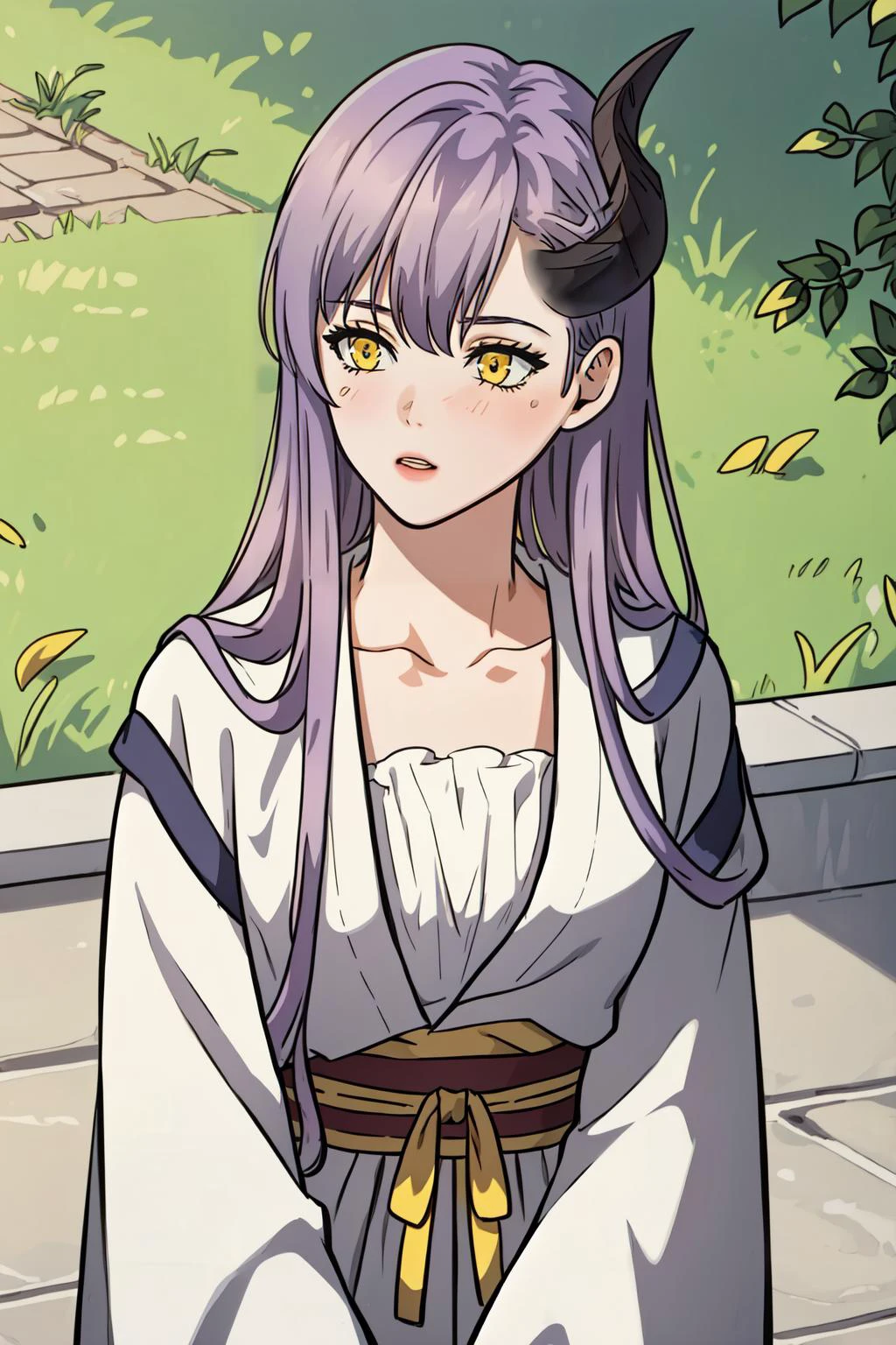 (masterpiece, best quality), intricate details,
1girl, <lora:edora:0.8> 1girl, purple hair, yellow eyes, long hair, single horn,, 1girl, purple hair, yellow eyes, long hair, single horn, white robe,
<lora:shy:0.8> looking away,
