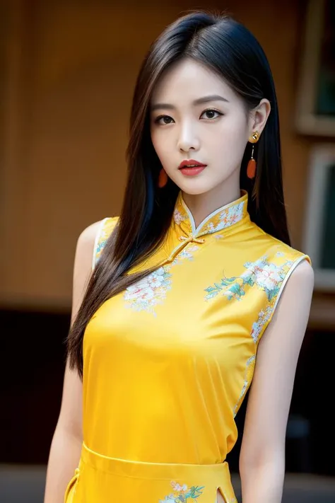 (sleeveless chinese clothes:1.5), floral print,  depth of field, night cityscape, (1girl:1.6),   long hair, ulzzang-6500v1.1, (original: 1.2), (realistic: 1.3) , beautiful girl with beautiful details, extremely detailed eyes and face, eyes with beautiful details, absurd, incredibly absurd, huge file size, ultra detail, high resolution, ultra detailed, best quality, masterpiece, illustration, ultra detailed and beautiful, ultra detailed, CG, unity, 8k wallpaper, amazing, fine Detail, masterpiece, top quality, official art, extremely detailed CG unity 8k wallpaper, cinematic lighting, (perfect shiny skin:0.6), slim and smooth lines, (floating), (small breasts:1),  earrings ,    <lora:liYitongChinese_v10:0.8>