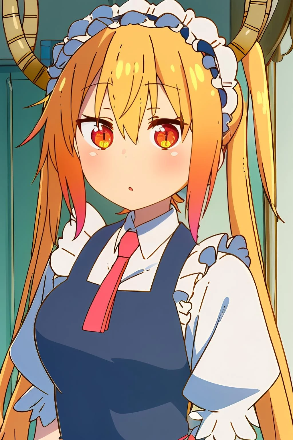 <lora:é¾å¥³ä»æå°1V:1>,é¾å¥³ä»æå°,1girl,solo,dragon horns,
maid,red necktie,white shirt,collared shirt,puffy short sleeves,maid headdress,frills,blue long dress,white gloves,, Exquisite visuals, high-definition,masterpiece,best quality,