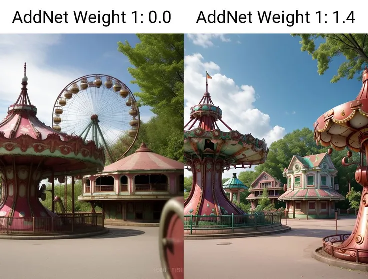An abandoned amusement park reclaimed by nature, with rusted roller coasters and a carousel frozen in time.
blurry
