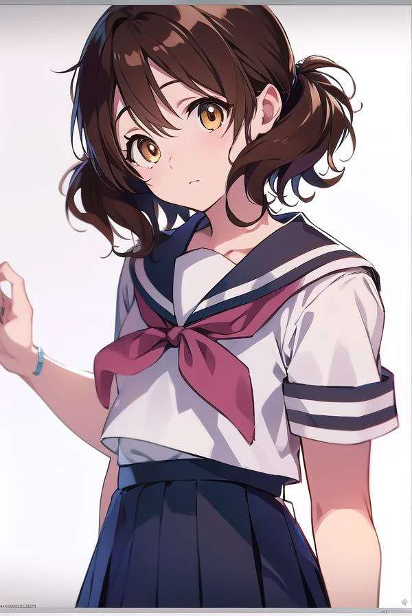 kumikooumae, <lyco:kumikooumae-LYCORIStest:1>,
kumiko oumae, (brown eyes:1.5), brown hair, short hair, wavy hair, (flat chest:1.2),
BREAK blue skirt, bracelet, kitauji high school uniform, neckerchief, pink neckerchief, pleated skirt, school uniform, serafuku, shirt, short sleeves, skirt, white shirt,
BREAK looking at viewer,
BREAK indoors, classroom,
BREAK <lora:GoodHands-vanilla:1>, (masterpiece:1.2), best quality, high resolution, unity 8k wallpaper, (illustration:0.8), (beautiful detailed eyes:1.6), extremely detailed face, perfect lighting, extremely detailed CG, (perfect hands, perfect anatomy),