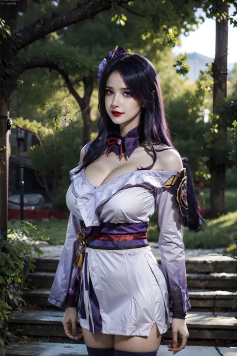 (realistic:1.3), finely detailed, quality, rembrandt lighting, (masterpiece:1.2), (photorealistic:1.2), (best quality), (detailed skin:1.3), (intricate details), dramatic, ray tracing, 1girl, japanese girl, 21 years old, detailed skin texture, (blush:0.5), (goosebumps:0.5), subsurface scattering, smiling, medium breasts, long curls, bangs, hair between eyes, hair ornaments, ((purple) fairy dress:1.1), halterneck, turtleneck, embroidery, bare shoulders, dynamic pose,  (outdoors, garden, nature, flowers), <lora:fairy_dress-1.0:0.8>