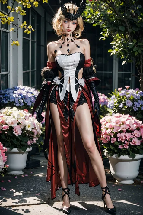 ((best quality)),forest,Fat Face,High heel,White hair,被Jewelry包裹,laughing out loud,((masterpiece)),short hair,extravagant的,((1 girl)), Lots of details,skirt,extravagant,luxury,Solitary,Bare thighs, ferry,,Ink everywhere,((luxury轿车, ((High Thigh)), ((Jewelry)),Red Dress, 蓝色skirt, ((Gloves)),Cross your legs,(Nikolai Fehin),(Clothes that fit, Fisher, )