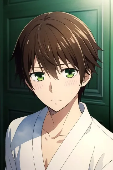 masterpiece, best quality, illustration, 1boy, solo, male focus, looking at viewer, upper body, , (watercolor illustration, soft pastel colors:1.1), , <lora:kotarou_izumi:0.68>, kotarou_izumi, brown hair, green eyes