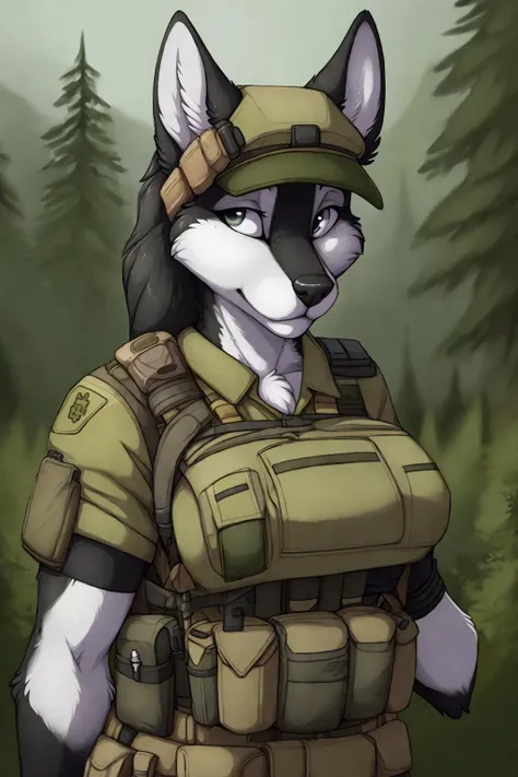 uploaded on e621, by Jay Naylor, by Xenoforge, by honovy, waist up portrait, solo, anthro husky female, tactical gloves, (military uniform, chest rig, armor vest, tactical clothing, camo), ((PMC combat medic, medic armband)),  (holding a pistol with both hands,) solo, wilderness, Tarkov, B.E.A.R. PMC operative, uhd, hdr, 4k,  <lora:BetterGuns-V1:0.65>