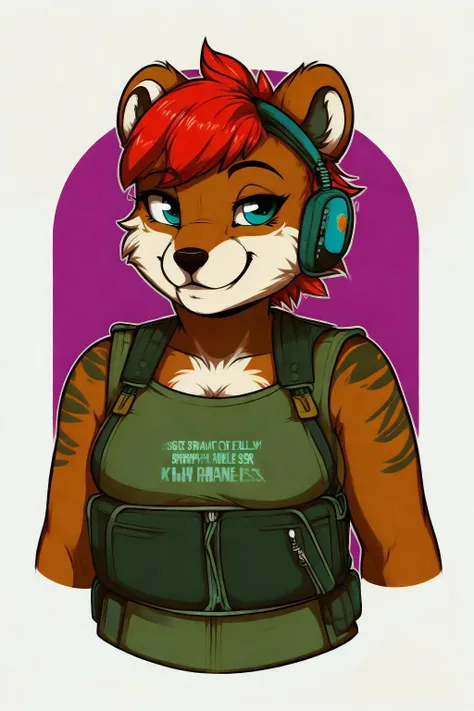 uploaded on e621, by Jay Naylor, by Xenoforge, by honovy, waist up portrait, solo, anthro bear male, (military uniform, military headset, chest rig, armor vest, tactical clothing, camo), ((PMC operative)), (holding an assault rifle, AK-12,) solo, wilderness, confident smirk, Tarkov, B.E.A.R. PMC operative, uhd, hdr, 4k, <lora:ArsenalLoHa-v1.0:0.65> assault rifle, bwu dfc ubbp updn