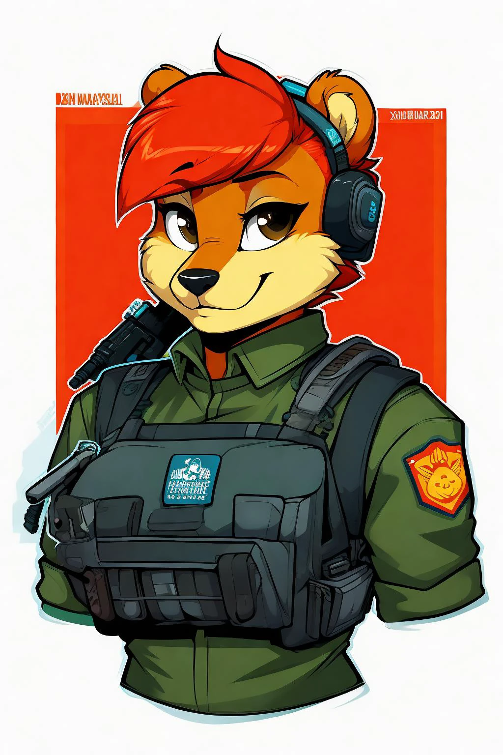 uploaded on e621, by Jay Naylor, by Xenoforge, by honovy, waist up portrait, solo, anthro bear male, (military uniform, military headset, chest rig, armor vest, tactical clothing, camo), ((PMC operative)), (holding an assault rifle, AK-12,) solo, wilderness, confident smirk, Tarkov, B.E.A.R. PMC operative, uhd, hdr, 4k, <lora:BetterGuns-V1:0.65> bwu dfc ubbp updn