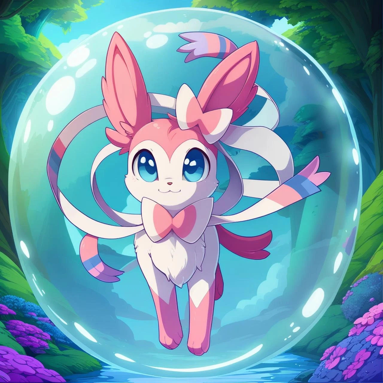 this image depicts a feral (leafeon) floating in the air in a (bubble), looking at viewer, paws, solo,
nature, detailed background, by plattyneko, by fuf,
extremely detailed, detailed shading, volumetric lighting, natural light, FujiFilm XT3