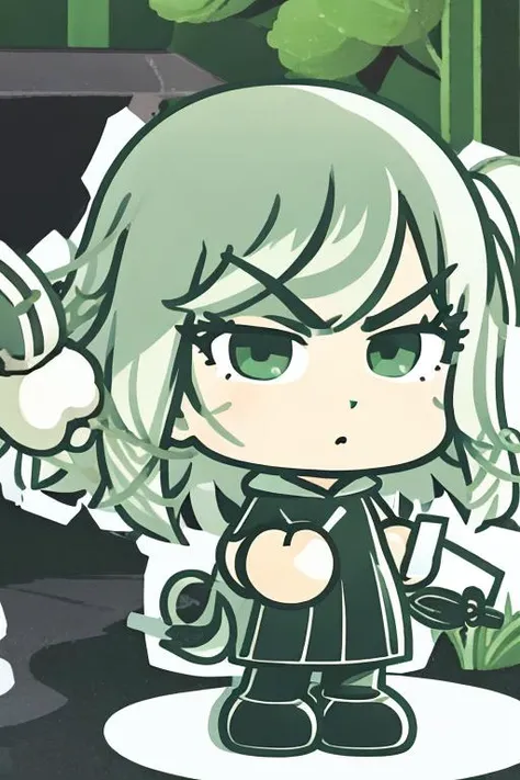<lora:tatsumakiselect:1>tatsumaki, 1girl, green eyes, green hair, masterpiece, ( <lora:chibocchi:1>), (chibi)