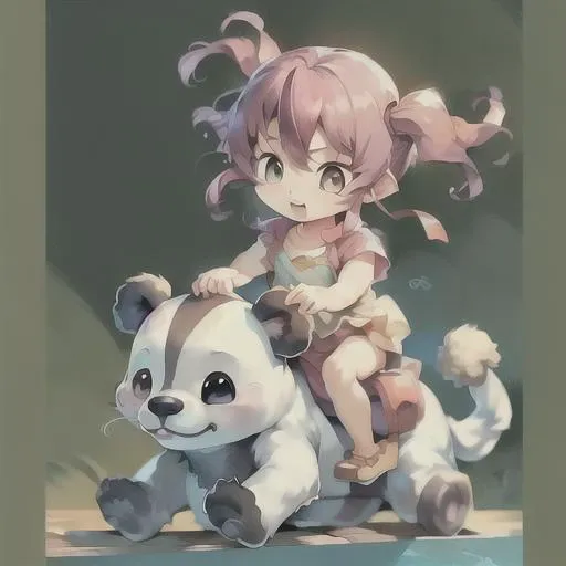 anime 8k wallpaper, ((masterpiece)),((best quality)), nice and detailed picture, <lora:riding_a:1>,1girl, girl riding on a panda,(toddler:1.5),crystal eye,blue eyes, pink hair, twintails,