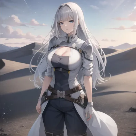 Ethel \(xenoblade\) posing, white coat, barren wasteland, desert, <lora:ethelStr08-1+TriggerEthel (xenoblade):.8>, Digital art, trending on artstation, best quality, insanely detailed, masterpiece, stunning environment, wide-angle, cowboy shot, perfect face, perfect eyes,