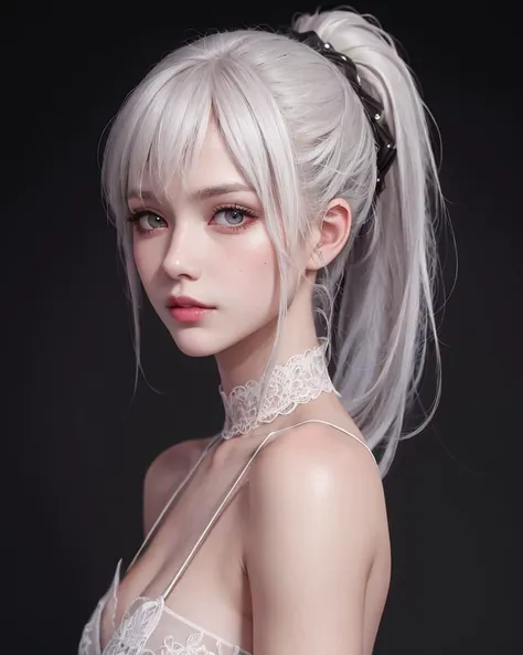 masterpiece,best quality,ultra-detailed,8K,detailed light,detailed shadow,RAW, (detailed skin),(realistic:1.2),
1girl,face,white hair, ponytail,
<lora:baiYiPathToNowhere_v15:0.3>