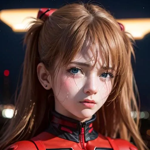 masterpiece,best quality,ultra-detailed,8K,detailed light,detailed shadow,RAW, (detailed skin),(realistic:1.2), 1girl,face,14 year old, souryuuasukalangley, <lora:asukaLangleySohryu_v9:1>, (plugsuit 02 under clothes, interface headset,), crying, night, lights, spaceship