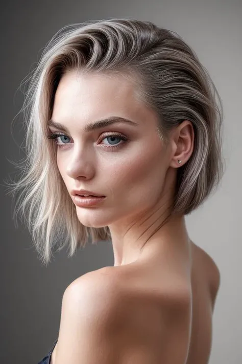 (CR-NienkeVanSchijndel-Supremo:0.9), full color portrait of woman, (slick undercut hair:1.1), (tilted angle, dutch angle:1.1),
masterpiece, best quality, sharp focus, 8k highres, ultra-detailed, rim light, (grey background:1.0),