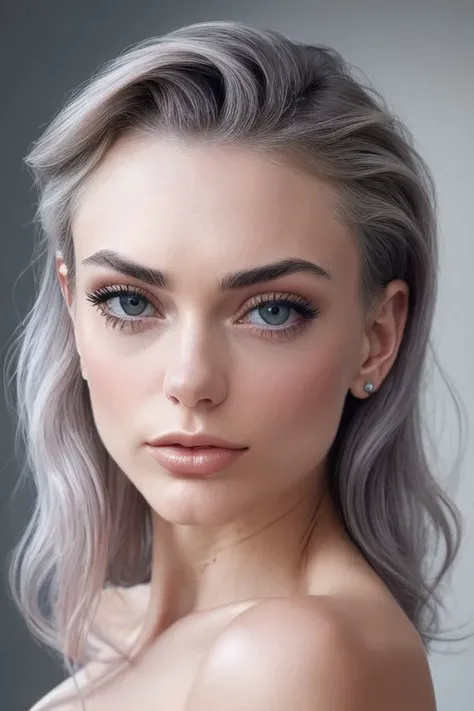 (CR-NienkeVanSchijndel-Supremo:0.99), full color portrait of woman, (slick undercut hair:1.0), (tilted angle, dutch angle:1.0),
masterpiece, best quality, sharp focus, 8k highres, ultra-detailed, rim light, (grey background:1.0),