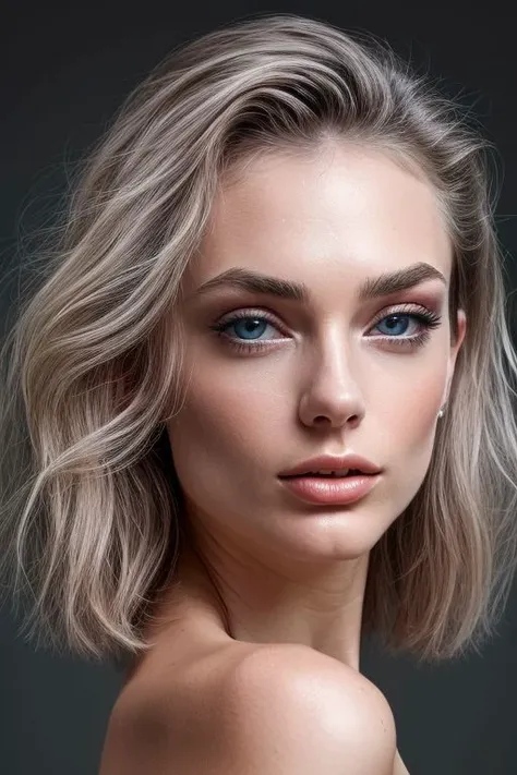 (CR-NienkeVanSchijndel-Supremo:0.9), full color portrait of woman, (slick undercut hair:1.1), (tilted angle, dutch angle:1.1),
masterpiece, best quality, sharp focus, 8k highres, ultra-detailed, rim light, (grey background:1.0),