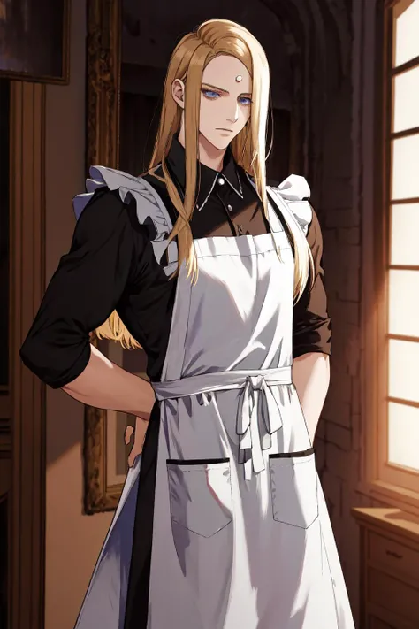 masterpiece, best quality, highres, 1boy zenos, maid apron <lora:zenos:1> standing