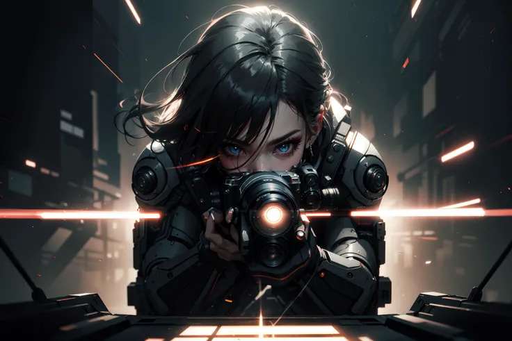 ((8k, best quality, masterpiece, extremely detailed, Rule of thirds)), (((light play, shadow play))), ((abstract background)), ((provocative)), ((action photography)), ((cinematic, film grain)), ((anime aesthetic)), ((comic-style)), ((soft light passing through hair)), ((gunplay)), <lora:CyberpunkStyleV3:0.6>