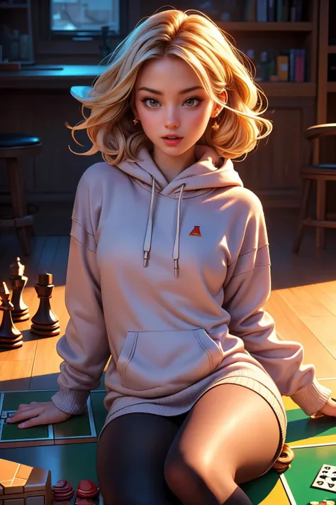 (ultra realistic,32k, masterpiece:1.2),(high detailed skin:1.1),( high quality:1.1),
detailed hair,
intricate detail,
(detailed realistic background:1.3),
realistic lighting,
[cinematic lighting|sunset lighting],
masterpiece,
high quality,
32k,
hyperrealism,
soothing tones,
muted colors,
high contrast,
soft light,
sharp,
artistic photoshoot, senior,cute,slender,european, eyes,pale cheeks,square face shape with angular jaw,natural "no-makeup" makeup,detailed hair,small breasts,legs, perfect fingers,black stockings,wearing 90's inspired clothing, including Aran sweater hoodie with leggings and platform sneakers and ribbed bottoms ,Platinum Blonde pull-through waterfall braid hairstyle,
Vintage Board Games: Vintage board games, such as chess, Scrabble, and Monopoly, are available for guests to enjoy. Patrons can engage in friendly competitions while sipping their beverages, fostering a sense of nostalgia and camaraderie.