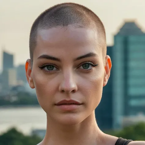 Buzzcut, no hair, bald, (Skin Texture, pores, natural,iPhone,RAW)), natural lighting, Highest Quality closeup Portrait photo of a woman wearing no makeup with a ((buzzcut)), Nikon Z9, realistic matte skin,  blurry city in the background, 8K,  barxpalvin,    <lora:barpalvin_32_small_xl_4_standard_wo_cap-merger-11_29_69_04_036_024-barxpalvin:1>