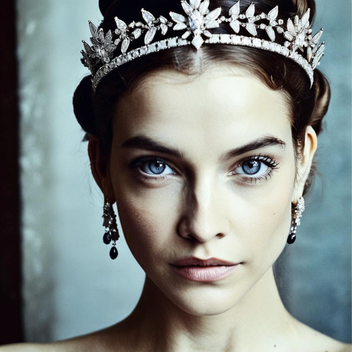 (Skin texture),High qualitycloseup face portrait photo, analog, film grain, actress dressed as a medieval queen with a delicate diamond tiara,regal, brxpalvin, <lora:barpalvin_juggerX_xl_1_wocap_merger_84_91_06_04-brxpalvin:1>
