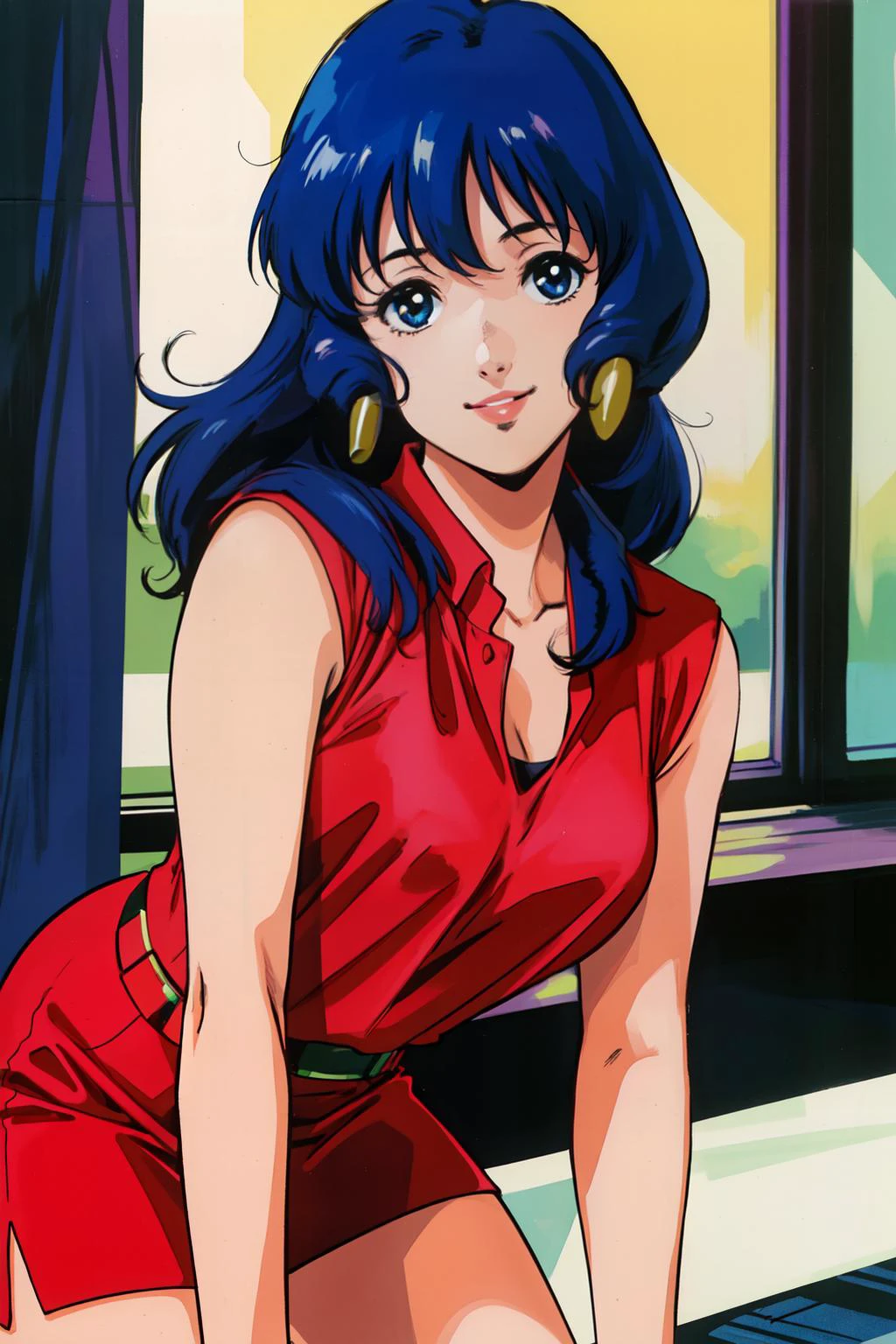 (best quality, masterpiece, RAW photo,ultra-detailed:1.2), <lyco:GoodHands-beta2:1.0>,1girl,solo,looking at viewer,smile <lyco:LynnMinmay:0.8> lynn minmay,