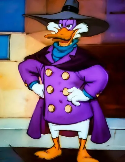 (by Oprisco), solo, cartoon, coat, drwd, (duck), hat, purple, wearing, with <lora:drwd06:0.9>, best quality, inspired by H.R. Millar, (comedic photograph of the year), (still image),(movie scene),(vintage), award winning photography (by Bertil Nilsson), magic realism, playful, <lora:OilPaint:0.7>