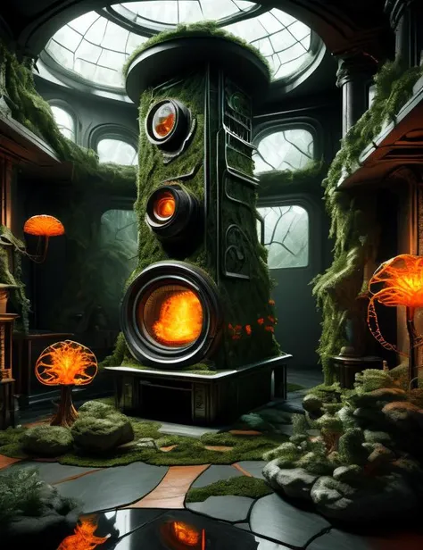 ((best quality)), ((masterpiece)), ((realistic,digital art)), (hyper detailed), DonMG414 Xenophysiognomy and Non-Humanoid Studies Lab, Heater, Slate, Fireplace, Rim Lighting, Mythpunk, sci-fi, octane rendering, raytracing, volumetric lighting, Backlit,Rim Lighting, 8K, HDR,   <lora:GaiasDaugthers-000014:1>