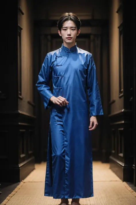 handsome male,look at viewer,dark blue chinese style robe<lora:xiangsheng-v2:0.6>