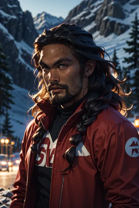 professional photograph shot on Canon EOS R6, flash with softbox, 80mm,
1boy, jason momoa, dread hair, mountain, ski, detailed background, <lyco:locon_jasonmomoa_v1_from_v1_64_32:1.25>