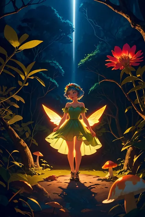 A girl is a fairy who lives in a magical forest. She is wearing a green dress and wings, and she has a flower crown and a wand. She is kind and friendly as she helps the animals and plants in the forest. The forest is lush and beautiful, and there are some mushrooms, butterflies, and rainbows around. The scene is cute and whimsical.
<lora:epiNoiseoffset_v2:0.75>,dark backlighting,cinematic lighting,dark atmosphere,
<lora:add_detail:0.35>,
<lora:GoodHands-beta2:0.75>
