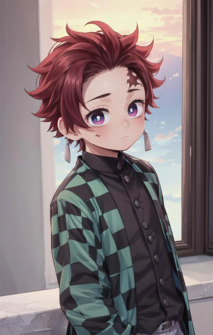 1 boy,more details in eyes,cute,looking at viewer, adorabel boy,cute face,details sky,handsome,young,juvenile, introvert,((masterpiece:1.4,best quality)),multiple details, eyeshadow,sfw,<lora:Tanjiro:0.6>
(TANJIRO), (ORIGINALOUTFIT), (SCAR,SCAR ON FOREHEAD, CHECKERED CLOTHES, 1BOY, RED HAIR)