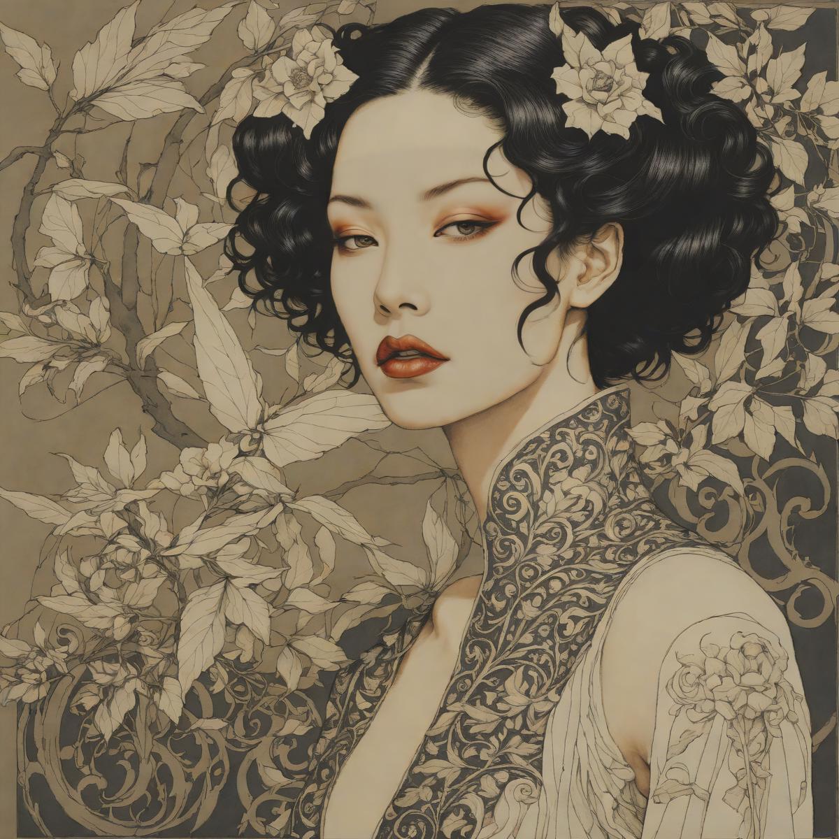 A close up of a woman with a flower in her hair - SeaArt AI