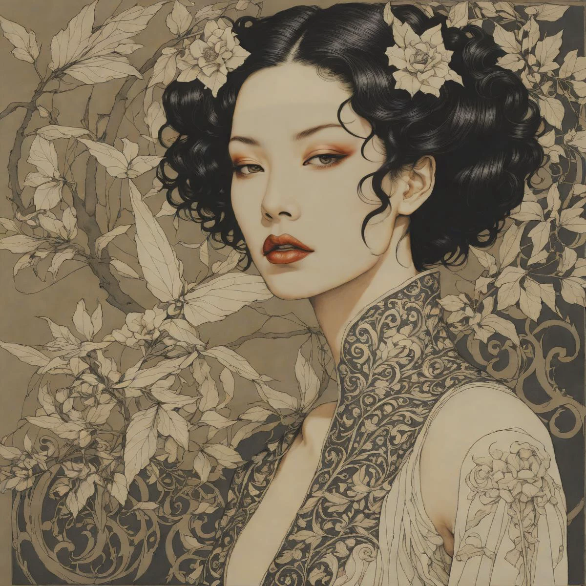 style of Shawn Coss, iridescent, by Takato Yamamoto, (pointed, Harlem Renaissance Art but extremely beautiful:1.4), (intricate details, masterpiece, best quality:1.4) , in the style of nicola samori, High Fashion, dynamic, dramatic, haute couture, elegant, ornate clothing, High Fashion, looking at viewer <lora:add-detail-xl:1>