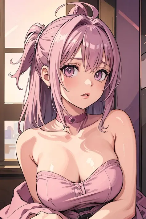 (masterpiece, best quality), 1girl, Mauve pink Mohawk, Size D breasts, <lora:Milo Manara Style v2.0:1> mlmnr style