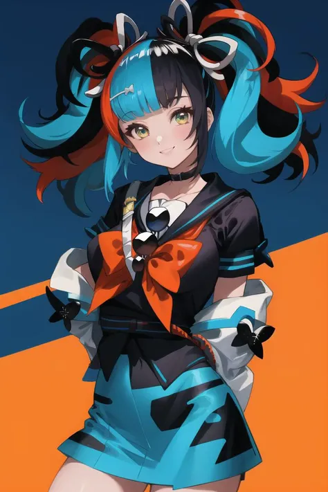 masterpiece, best quality, CG, wallpaper, HDR, high quality, high-definition, extremely detailed, sei, vibrant colors, colorful, sailor collar, smile, looking at viewer, cowboy shot, hands behind back,