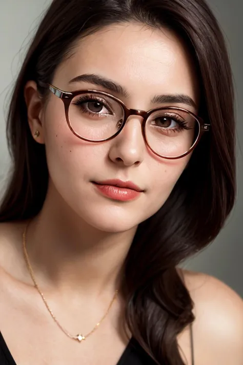 a beautiful Italian adult woman, strong round glasses, thin lips, slim, mouth ajar, real skin texture, relaxed,
closeup photo, film grain,