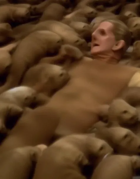 <lora:odo-Lora:1> a photo of odo drowning in a sea of cats