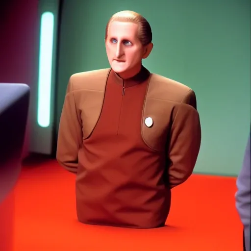 <lora:odo-Lora:0.7> a photo of odo wearing a teal starfleet uniform